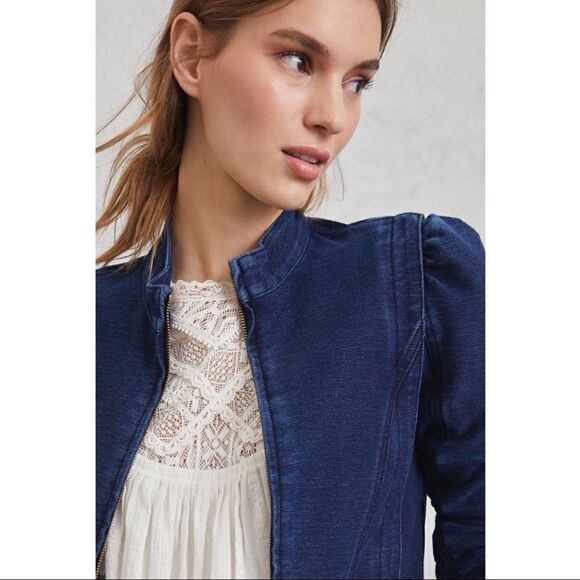 NEW Anthropologie Pilcro Anita Cropped Stretchy Knit Denim Jacket Coat X-Small - Picture 1 of 5